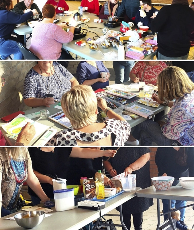 moments conviviaux autour d'un café : atelier peinture et atelier cuisine